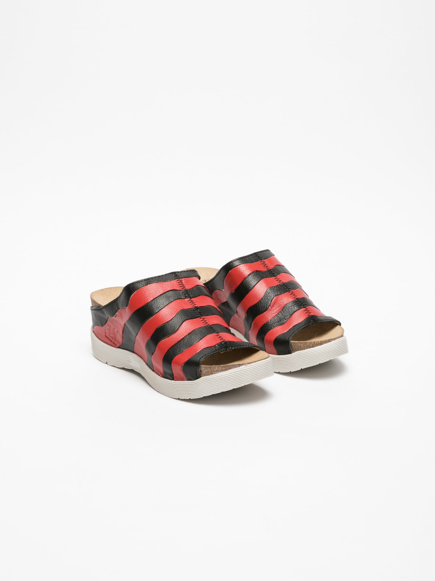 Fly London Red Black Open Toe Mules